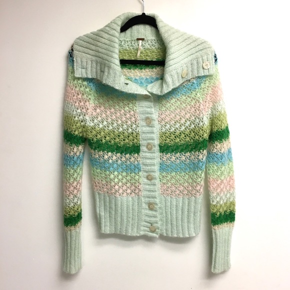 FREE PEOPLE Mohair Wool Striped Cardigan Sweater S